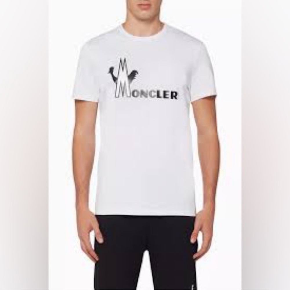 MONCLER Logo Print T Shirt Size XXXL White 100% Cotton WIth Sleeve Logo Patch